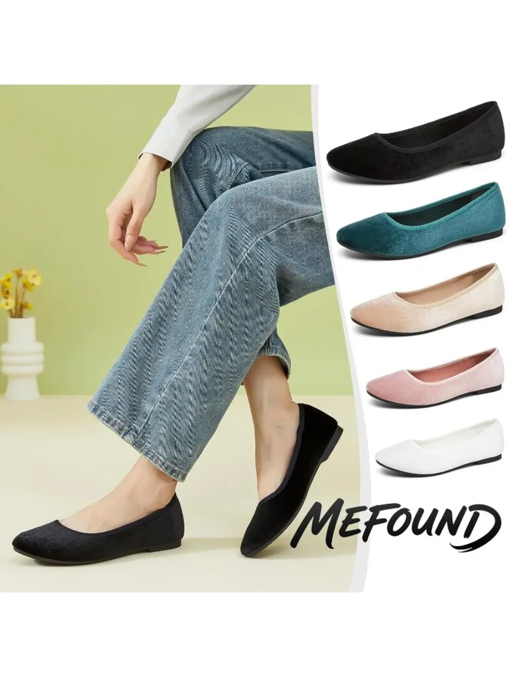 Women's Black Velvet Ballet Flats Casual Dress Shoes Soft Slip On Comfortable